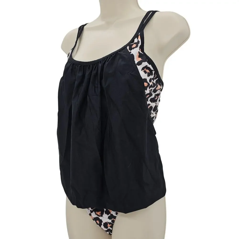 Zando Womans size XXXL 2 Piece Tankini Swimsuit Animal Print Black & Brown NWOT